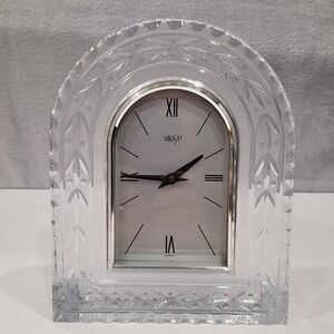 Mikasa Crystal Mantel Clock Arched Floral Etched Glass Germany Desk Clock 9.75in